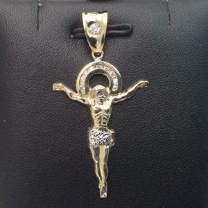 10k REAL Gold Jesus Christ Body Cross CZ Pendant 2gr
